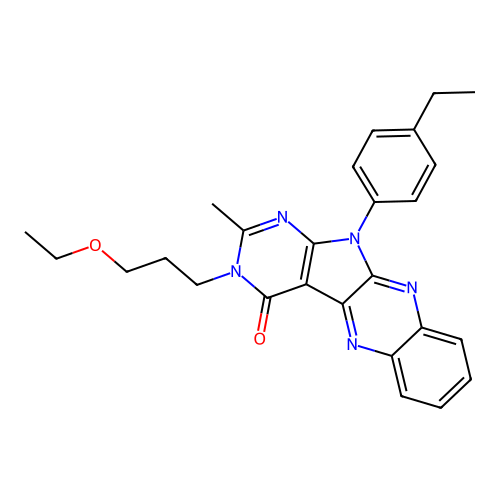 3-(3-ethoxypropyl)-11-(4-ethylphenyl)-2-methyl-3,11-dihydro-4H-pyrimido[5',4':4,5]pyrrolo[2,3-b]quinoxalin-4-one structure