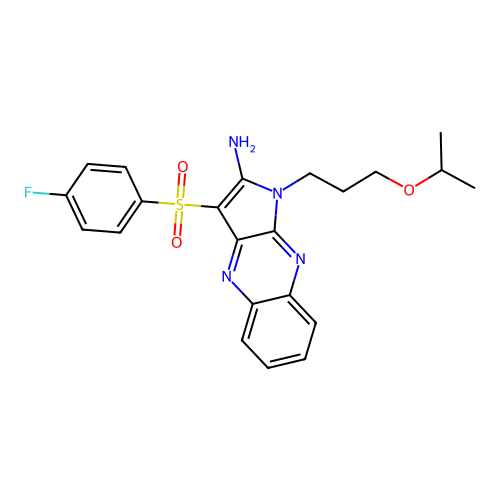3-((4-fluorophenyl)sulfonyl)-1-(3-isopropoxypropyl)-1H-pyrrolo[2,3-b]quinoxalin-2-amine structure