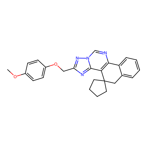 2-((4-methoxyphenoxy)methyl)-5H-spiro[benzo[h][1,2,4]triazolo[1,5-c]quinazoline-4,1'-cyclopentane] structure