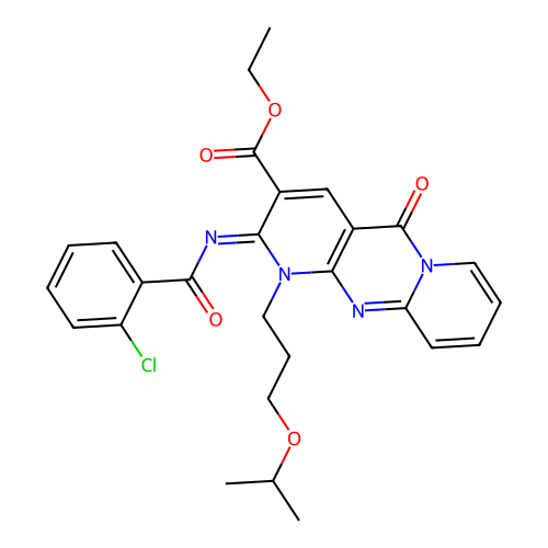 (Z)-ethyl 2-((2-chlorobenzoyl)imino)-1-(3-isopropoxypropyl)-5-oxo-2,5-dihydro-1H-dipyrido[1,2-a:2',3'-d]pyrimidine-3-carboxylate structure