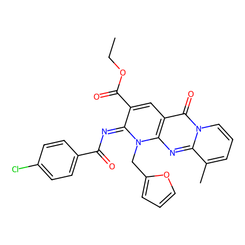 (Z)-ethyl 2-((4-chlorobenzoyl)imino)-1-(furan-2-ylmethyl)-10-methyl-5-oxo-2,5-dihydro-1H-dipyrido[1,2-a:2',3'-d]pyrimidine-3-carboxylate structure