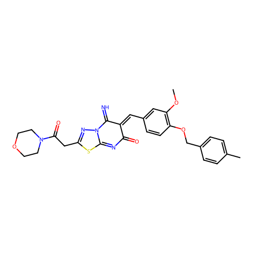 (6Z)-5-imino-6-[[3-methoxy-4-[(4-methylphenyl)methoxy]phenyl]methylidene]-2-(2-morpholin-4-yl-2-oxoethyl)-[1,3,4]thiadiazolo[3,2-a]pyrimidin-7-one structure