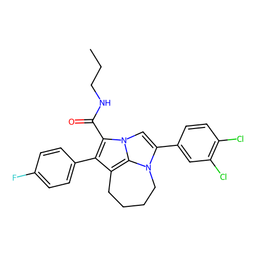 4-(3,4-dichlorophenyl)-1-(4-fluorophenyl)-N-propyl-5,6,7,8-tetrahydro-2a,4a-diazacyclopenta[cd]azulene-2-carboxamide structure