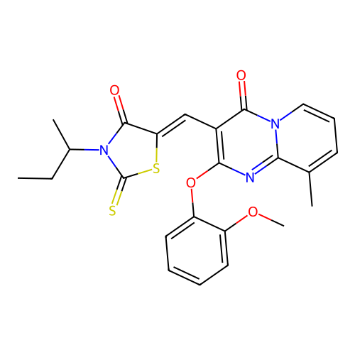 (Z)-3-(sec-butyl)-5-((2-(2-methoxyphenoxy)-9-methyl-4-oxo-4H-pyrido[1,2-a]pyrimidin-3-yl)methylene)-2-thioxothiazolidin-4-one structure