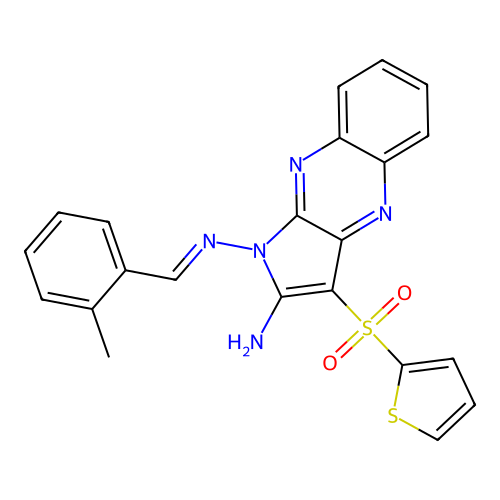 (E)-N1-(2-methylbenzylidene)-3-(thiophen-2-ylsulfonyl)-1H-pyrrolo[2,3-b]quinoxaline-1,2-diamine structure