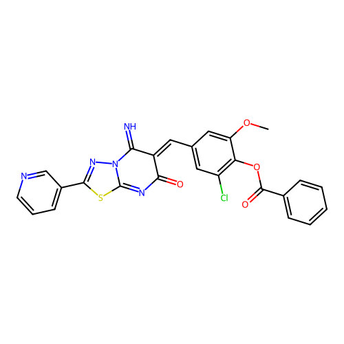 (Z)-2-chloro-4-((5-imino-7-oxo-2-(pyridin-3-yl)-5H-[1,3,4]thiadiazolo[3,2-a]pyrimidin-6(7H)-ylidene)methyl)-6-methoxyphenyl benzoate structure
