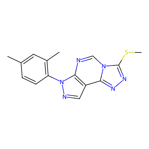 7-(2,4-dimethylphenyl)-3-(methylsulfanyl)-7H-pyrazolo[4,3-e][1,2,4]triazolo[4,3-c]pyrimidine structure