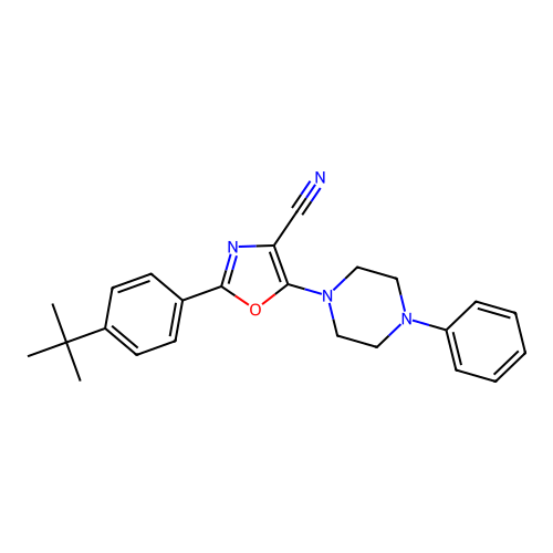 2-(4-Tert-butylphenyl)-5-(4-phenylpiperazin-1-yl)-1,3-oxazole-4-carbonitrile structure
