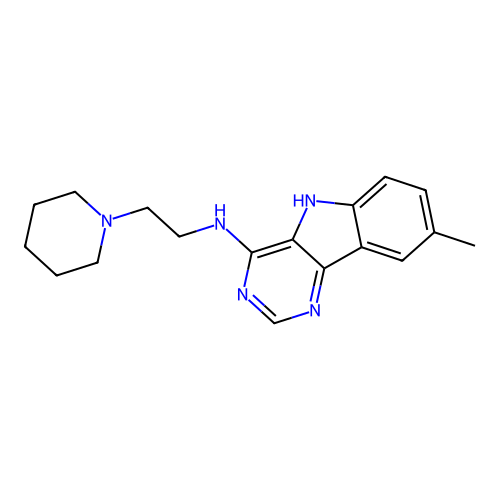 8-methyl-N-(2-(piperidin-1-yl)ethyl)-5H-pyrimido[5,4-b]indol-4-amine structure