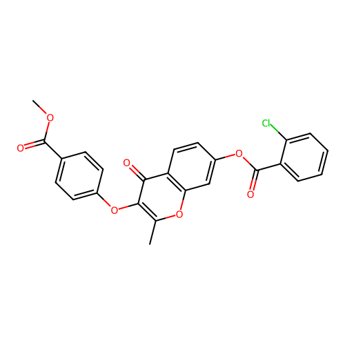 3-(4-(methoxycarbonyl)phenoxy)-2-methyl-4-oxo-4H-chromen-7-yl 2-chlorobenzoate structure