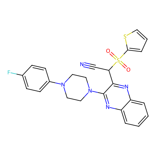 {3-[4-(4-fluorophenyl)piperazin-1-yl]quinoxalin-2-yl}(thiophen-2-ylsulfonyl)acetonitrile structure