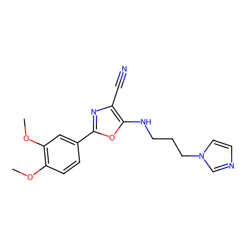 2-(3,4-Dimethoxy-phenyl)-5-(3-imidazol-1-yl-propylamino)-oxazole-4-carbonitrile structure