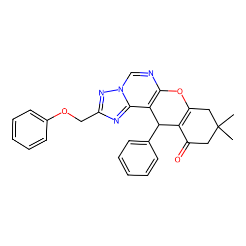 9,9-dimethyl-2-(phenoxymethyl)-12-phenyl-8,9,10,12-tetrahydro-11H-chromeno[3,2-e][1,2,4]triazolo[1,5-c]pyrimidin-11-one structure