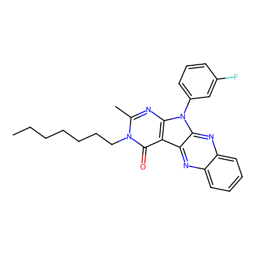11-(3-fluorophenyl)-3-heptyl-2-methyl-3,11-dihydro-4H-pyrimido[5',4':4,5]pyrrolo[2,3-b]quinoxalin-4-one structure