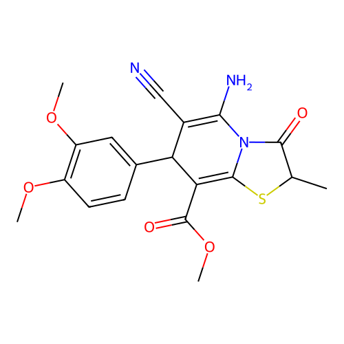 methyl 5-amino-6-cyano-7-(3,4-dimethoxyphenyl)-2-methyl-3-oxo-2,3-dihydro-7H-[1,3]thiazolo[3,2-a]pyridine-8-carboxylate structure