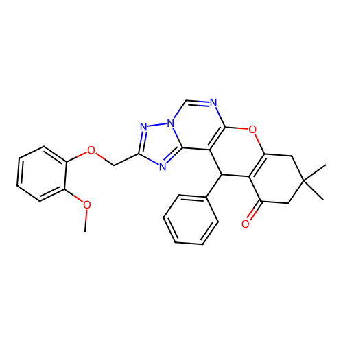 2-((2-methoxyphenoxy)methyl)-9,9-dimethyl-12-phenyl-9,10-dihydro-8H-chromeno[3,2-e][1,2,4]triazolo[1,5-c]pyrimidin-11(12H)-one structure