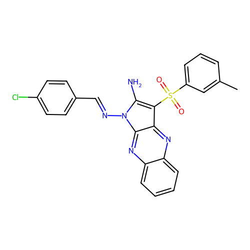(E)-N1-(4-chlorobenzylidene)-3-(m-tolylsulfonyl)-1H-pyrrolo[2,3-b]quinoxaline-1,2-diamine structure