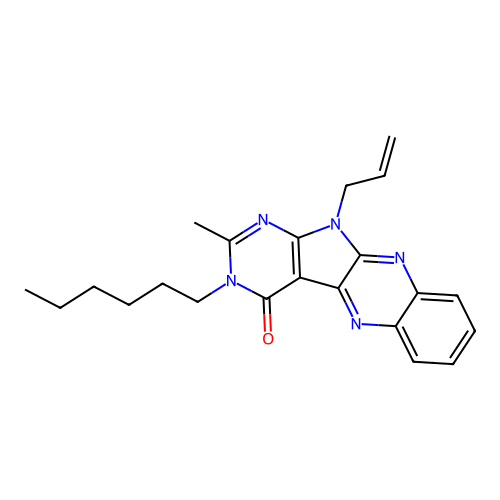 11-allyl-3-hexyl-2-methyl-3H-pyrimido[5',4':4,5]pyrrolo[2,3-b]quinoxalin-4(11H)-one structure