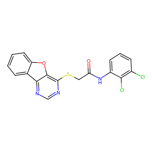 2-([1]benzofuro[3,2-d]pyrimidin-4-ylsulfanyl)-N-(2,3-dichlorophenyl)acetamide structure