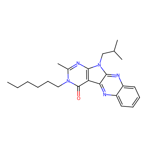 3-hexyl-11-isobutyl-2-methyl-3H-pyrimido[5',4':4,5]pyrrolo[2,3-b]quinoxalin-4(11H)-one structure