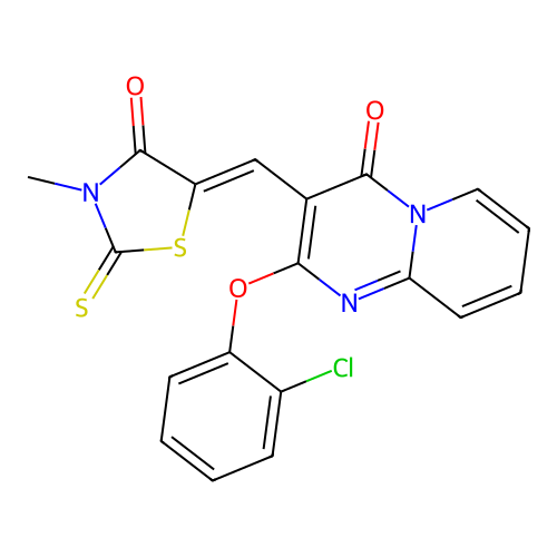 2-(2-chlorophenoxy)-3-[(Z)-(3-methyl-4-oxo-2-thioxo-1,3-thiazolidin-5-ylidene)methyl]-4H-pyrido[1,2-a]pyrimidin-4-one structure