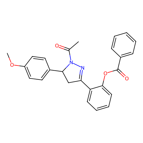 2-(1-acetyl-5-(4-methoxyphenyl)-4,5-dihydro-1H-pyrazol-3-yl)phenyl benzoate structure
