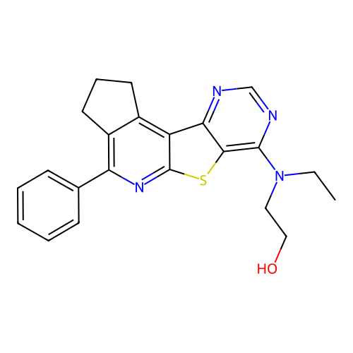 2-(ethyl(4-phenyl-2,3-dihydro-1H-cyclopenta[4',5']pyrido[3',2':4,5]thieno[3,2-d]pyrimidin-7-yl)amino)ethanol structure