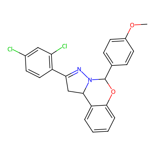 2-(2,4-dichlorophenyl)-5-(4-methoxyphenyl)-1,10b-dihydropyrazolo[1,5-c][1,3]benzoxazine structure