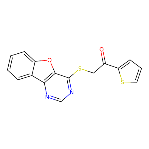 2-(4-Benzofuro[3,2-d]pyrimidinylthio)-1-thiophen-2-ylethanone structure