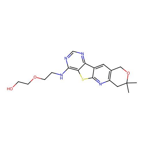 2-(2-((8,8-dimethyl-8,10-dihydro-7H-pyrano[3'',4'':5',6']pyrido[3',2':4,5]thieno[3,2-d]pyrimidin-4-yl)amino)ethoxy)ethanol structure
