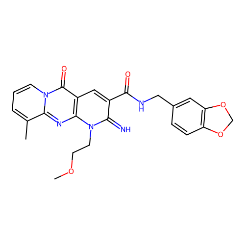 N-(1,3-benzodioxol-5-ylmethyl)-2-imino-1-(2-methoxyethyl)-10-methyl-5-oxo-1,5-dihydro-2H-dipyrido[1,2-a:2',3'-d]pyrimidine-3-carboxamide structure
