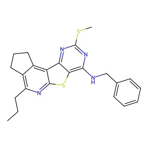 N-benzyl-9-(methylsulfanyl)-4-propyl-2,3-dihydro-1H-cyclopenta[4',5']pyrido[3',2':4,5]thieno[3,2-d]pyrimidin-7-amine structure