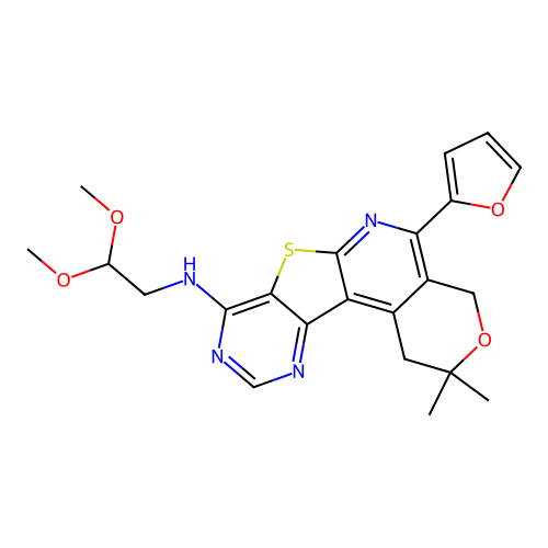 N-(2,2-dimethoxyethyl)-5-(furan-2-yl)-2,2-dimethyl-1,4-dihydro-2H-pyrano[4'',3'':4',5']pyrido[3',2':4,5]thieno[3,2-d]pyrimidin-8-amine structure