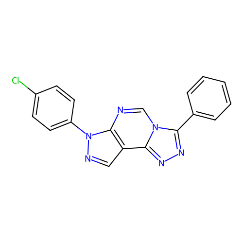 7-(4-chlorophenyl)-3-phenyl-7H-pyrazolo[4,3-e][1,2,4]triazolo[4,3-c]pyrimidine structure