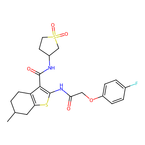 N-(1,1-dioxidotetrahydrothiophen-3-yl)-2-{[(4-fluorophenoxy)acetyl]amino}-6-methyl-4,5,6,7-tetrahydro-1-benzothiophene-3-carboxamide structure