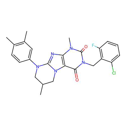 3-(2-chloro-6-fluorobenzyl)-9-(3,4-dimethylphenyl)-1,7-dimethyl-6,7,8,9-tetrahydropyrimido[2,1-f]purine-2,4(1H,3H)-dione structure