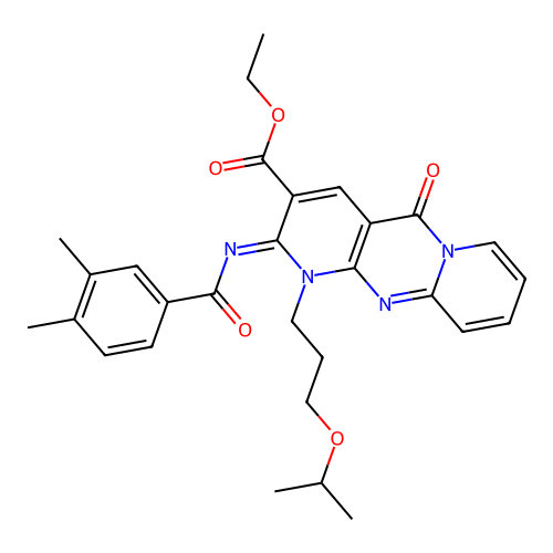 (Z)-ethyl 2-((3,4-dimethylbenzoyl)imino)-1-(3-isopropoxypropyl)-5-oxo-2,5-dihydro-1H-dipyrido[1,2-a:2',3'-d]pyrimidine-3-carboxylate structure