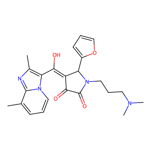 (4E)-1-[3-(dimethylamino)propyl]-4-[(2,8-dimethylimidazo[1,2-a]pyridin-3-yl)-hydroxymethylidene]-5-(furan-2-yl)pyrrolidine-2,3-dione structure
