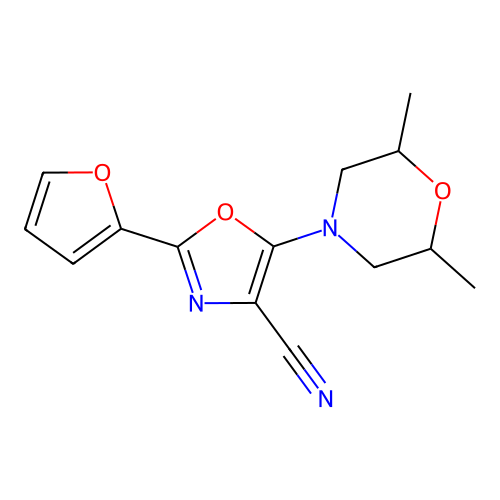5-(2,6-Dimethylmorpholin-4-yl)-2-(furan-2-yl)-1,3-oxazole-4-carbonitrile structure