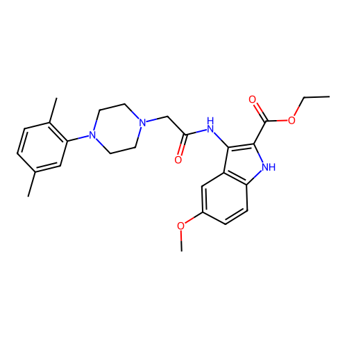 Ethyl 3-[[2-[4-(2,5-dimethylphenyl)piperazin-1-yl]acetyl]amino]-5-methoxy-1H-indole-2-carboxylate structure