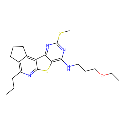 N-(3-ethoxypropyl)-9-(methylsulfanyl)-4-propyl-2,3-dihydro-1H-cyclopenta[4',5']pyrido[3',2':4,5]thieno[3,2-d]pyrimidin-7-amine structure