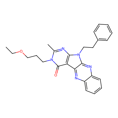 3-(3-ethoxypropyl)-2-methyl-11-(2-phenylethyl)-3,11-dihydro-4H-pyrimido[5',4':4,5]pyrrolo[2,3-b]quinoxalin-4-one structure
