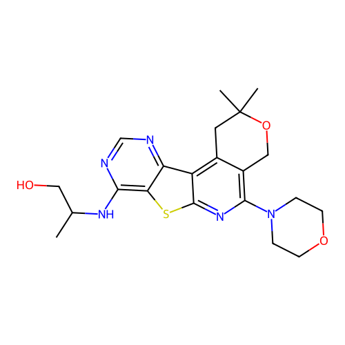 2-((2,2-dimethyl-5-morpholino-2,4-dihydro-1H-pyrano[4'',3'':4',5']pyrido[3',2':4,5]thieno[3,2-d]pyrimidin-8-yl)amino)propan-1-ol structure