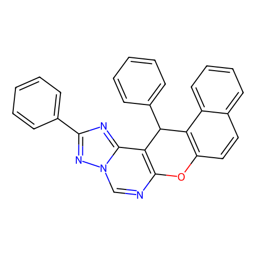 2,14-diphenyl-14H-benzo[5,6]chromeno[3,2-e][1,2,4]triazolo[1,5-c]pyrimidine structure
