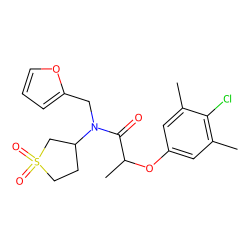 2-(4-chloro-3,5-dimethylphenoxy)-N-(1,1-dioxidotetrahydrothiophen-3-yl)-N-(furan-2-ylmethyl)propanamide structure