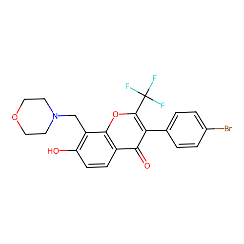 3-(4-bromophenyl)-7-hydroxy-8-(morpholinomethyl)-2-(trifluoromethyl)-4H-chromen-4-one structure