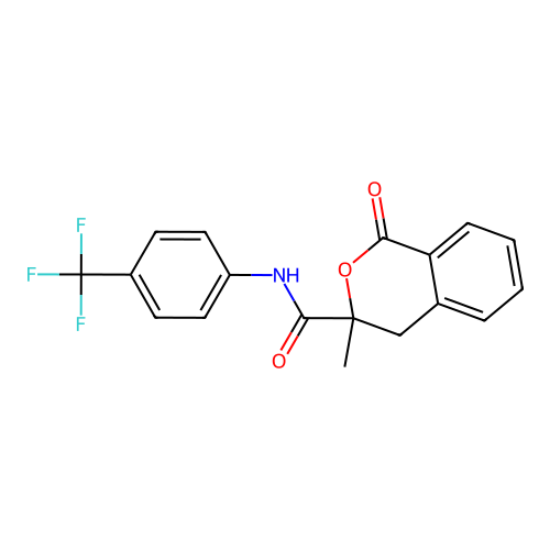 3-methyl-1-oxo-N-[4-(trifluoromethyl)phenyl]-3,4-dihydro-1H-isochromene-3-carboxamide structure