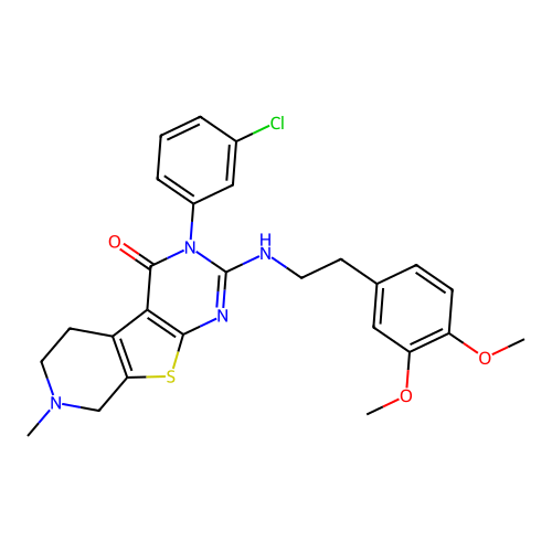 3-(3-chlorophenyl)-2-((3,4-dimethoxyphenethyl)amino)-7-methyl-5,6,7,8-tetrahydropyrido[4',3':4,5]thieno[2,3-d]pyrimidin-4(3H)-one structure