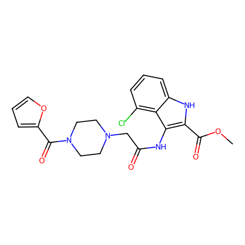 Methyl 4-chloro-3-[[2-[4-(furan-2-carbonyl)piperazin-1-yl]acetyl]amino]-1H-indole-2-carboxylate structure