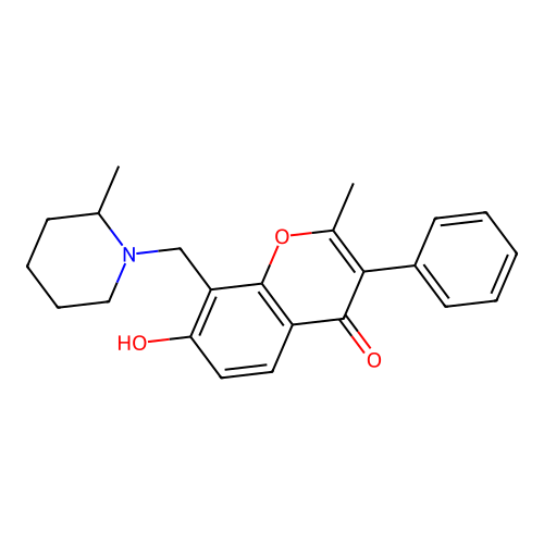7-hydroxy-2-methyl-8-((2-methylpiperidin-1-yl)methyl)-3-phenyl-4H-chromen-4-one structure